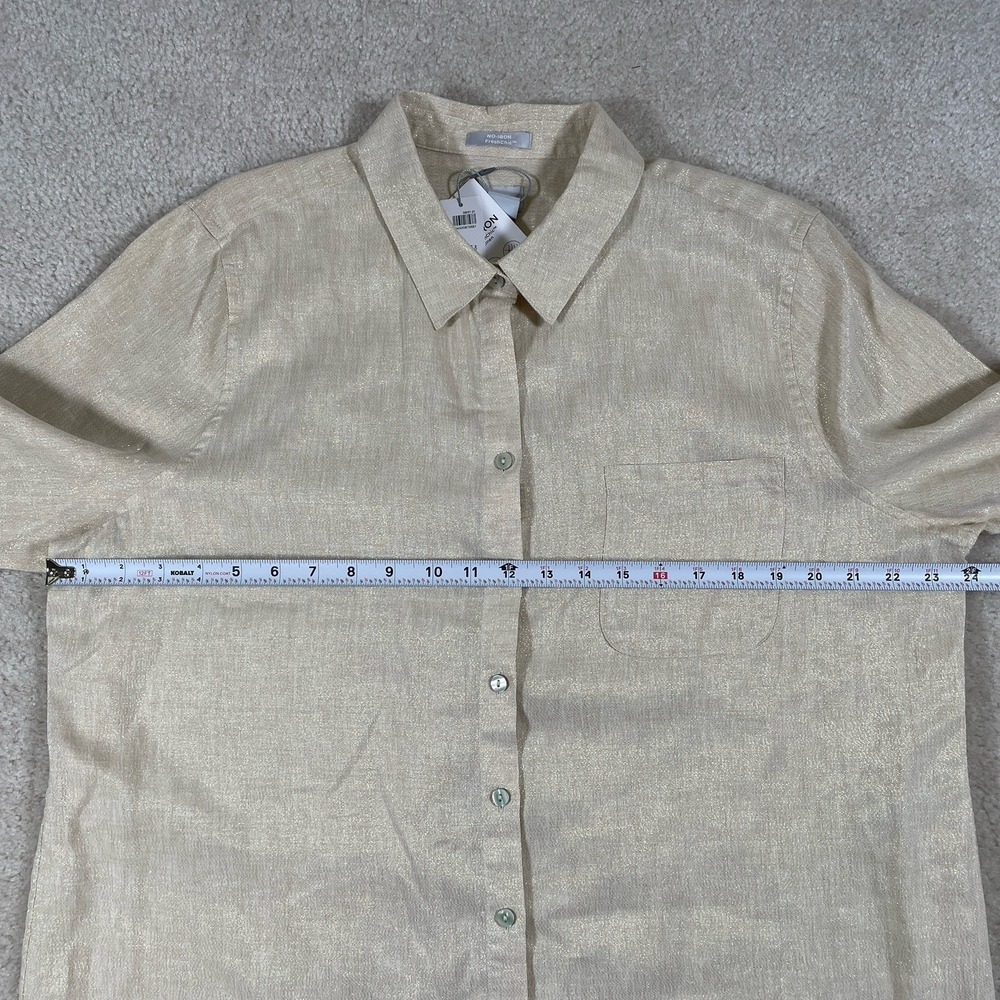 NWT Chico's No-Iron Linen Metallic Shirt Womens 3 (16) Gold Sand 3/4 Sleeve - Picture 4 of 10